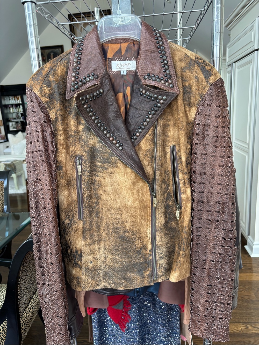 Kippys Brown Textured Leather Stud Jacket